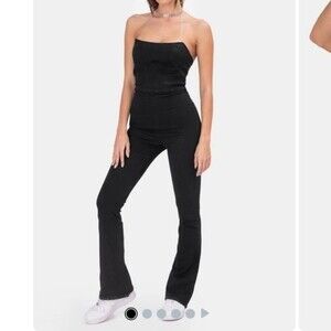 adika black denim flare leg jumpsuit